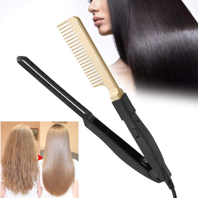 [Australia] - Electric Heating Comb, Flat Iron Heat Resistant Hair Styling Comb, Wet‚ÄëDry Use Hair Straightening Hot Brush, Portable Hairdressing Tool(UK) 