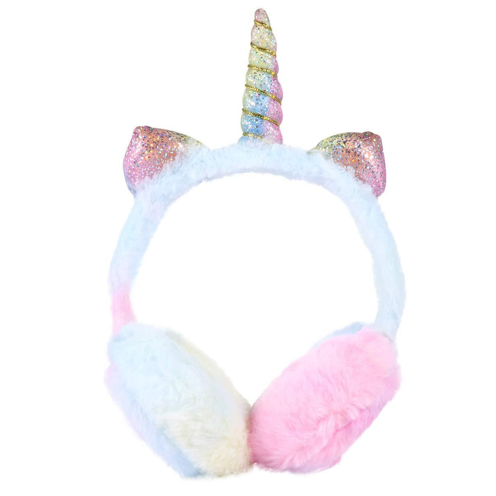 [Australia] - BESPORTBLE Kids Unicorn Earmuffs Plush Winter Ear Warmers Foldable Ear Muffs Cover for Women Kids Girls Adults Outdoor Christmas (Blue) Pink 
