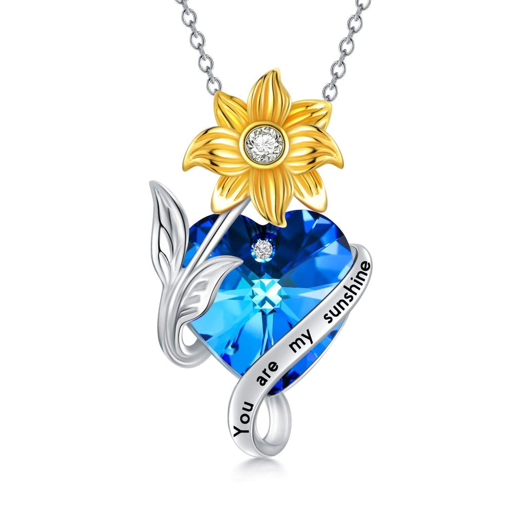 [Australia] - Sunflower Necklace Sterling Silver You are My Sunshine Infinity Love Heart Necklacel, Birthday Jewellery Gifts for Women Her Girlfriend Mum Blue 