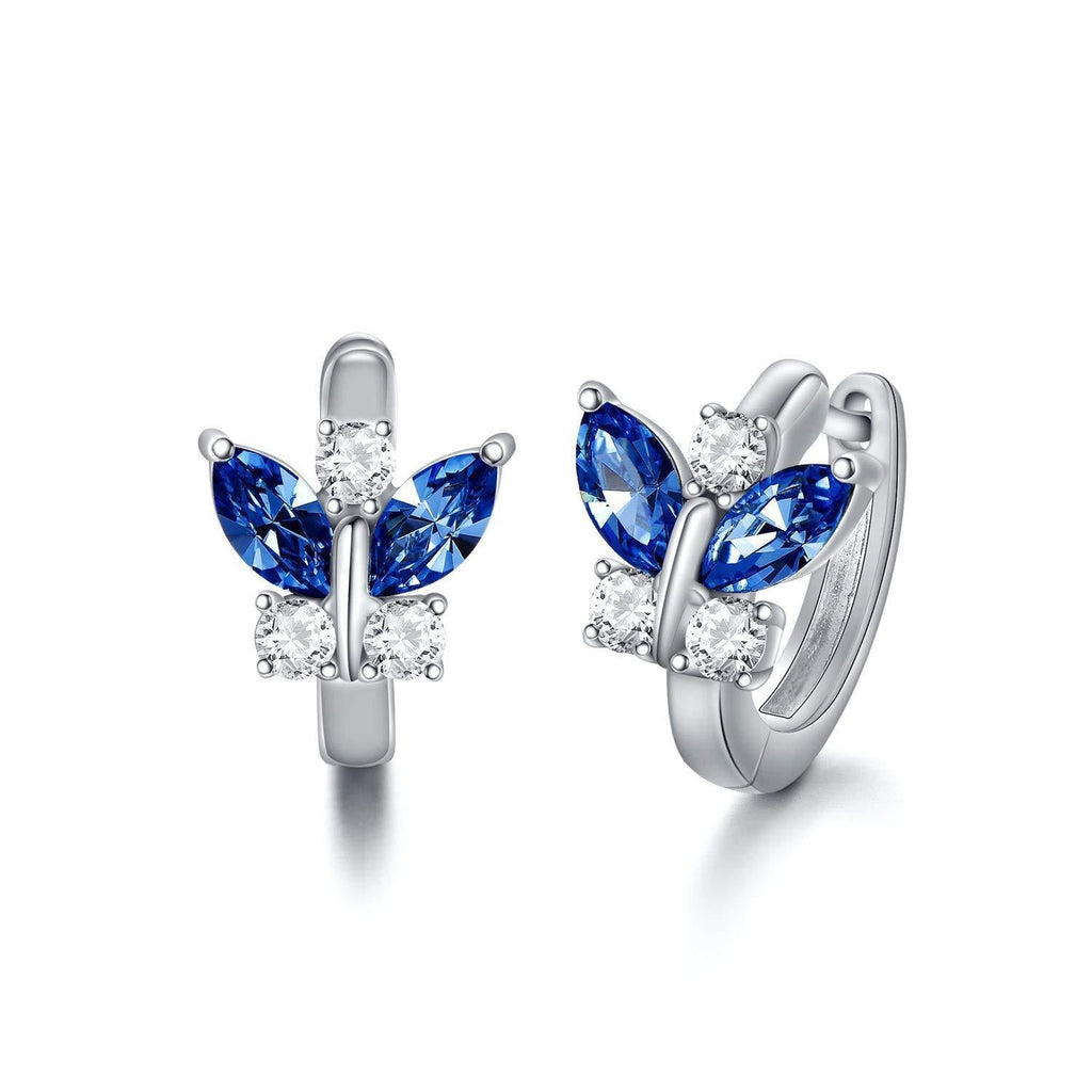 [Australia] - 925 Sterling Silver Butterfly Hoop Earrings with Birthstone Crystals, Birthday Jewellery Gifts for Women Girls Daughter Simulated Sapphire 