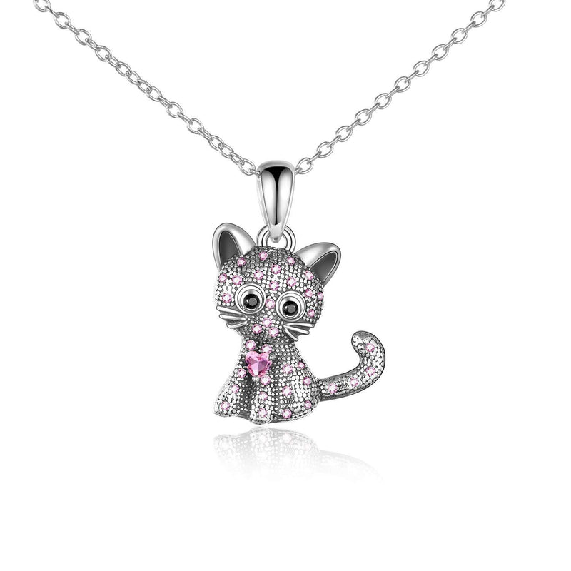 [Australia] - Sterling Silver Cute Cat Pendant Chain Necklaces Jewellery Gifts for Women Pink 