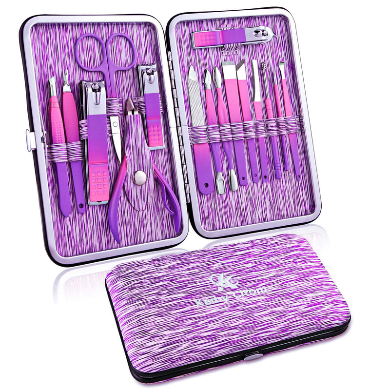 [Australia] - Manicure Set Professional Nail Clippers Kit -16Pcs Pedicure Care Tools Stainless Steel Women Grooming Kit for Travel or Home (Purple) Purple 