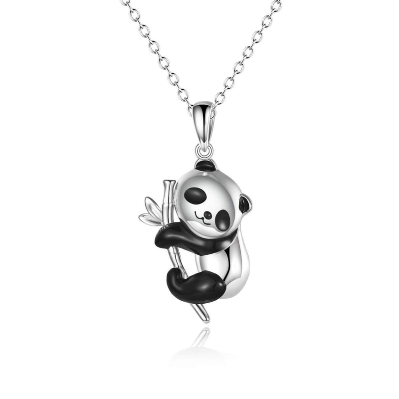 [Australia] - YAFEINI Animal Gifts Sterling Silver Elephant/Panda/Sloth/Cat/Horse/Unicorn Pendant Necklace for Women Jewelry Gifts B-panda Bamboo 