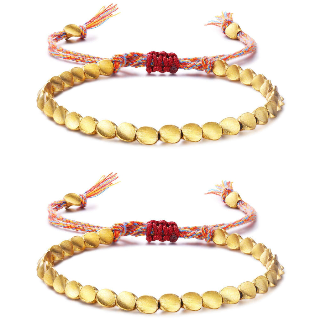 [Australia] - ADRAMATA 2-6Pcs Improved Tibetan Copper Beads Bracelet Red String Bracelet Buddhist Lucky Knot Red Cord Bracelet Handmade Friendship Bracelet Adjustable for Women Men 2Pcs 