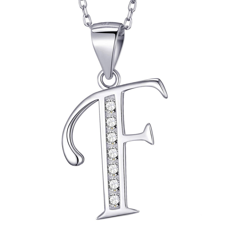 [Australia] - MASADA 925 Sterling Silver Letter Necklace - Initial Pendant with Zircon Stones - Personalised Alphabet, Teens & Girls - 46 cm - 18 inch Chain in Velvet Bag Letter F 