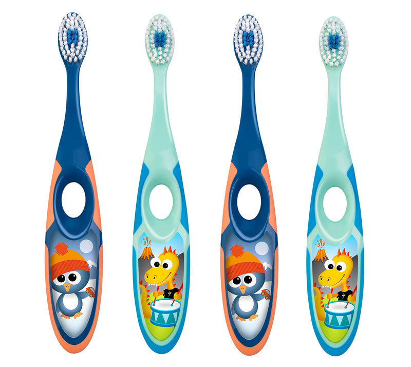 [Australia] - Jordan ® | Step 2 Toothbrush Kids | Kids Toothbrush for Age 3-5 Years Old | Soft Bristles, Dual Ergonomic Handle & BPA Free | Blue & Green Color | Pack 4 Units 