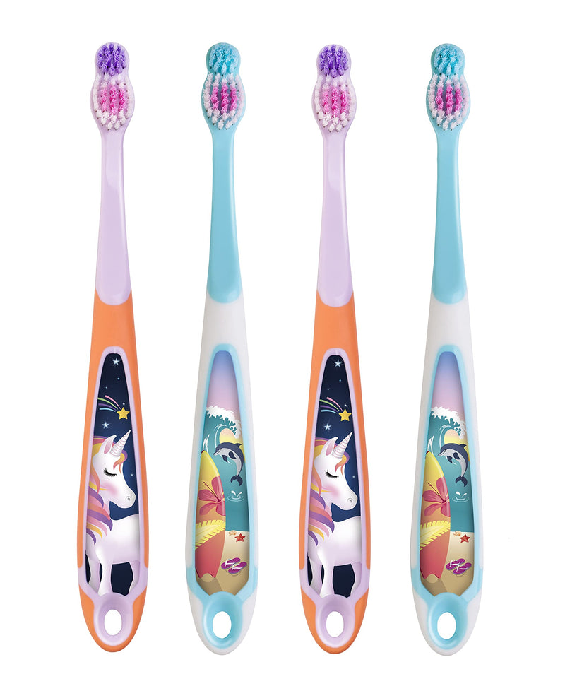 [Australia] - Jordan ® | Step 3 Toothbrush Kids | Kids Toothbrush for Age 6-9 Years Old | Soft Bristles, Dual Ergonomic Handle & BPA Free | Pink Color | Pack 4 Units Pink & Blue 