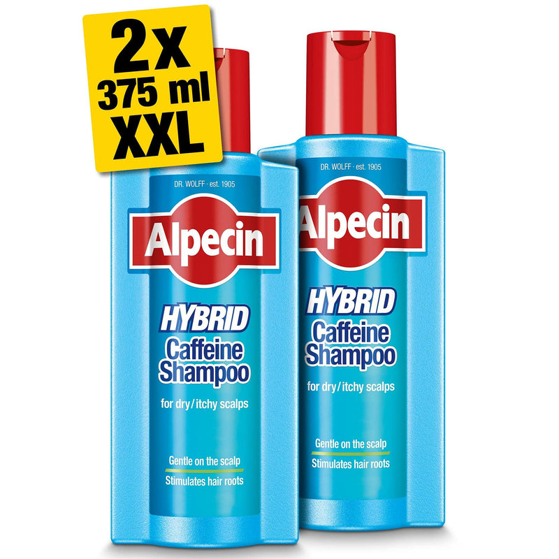 [Australia] - Alpecin Hybrid Shampoo 2x 375ml | Natural Hair Growth Shampoo for Sensitive and Dry Scalps | Energizer for Strong Hair | Hair Care for Men Made in Germany 