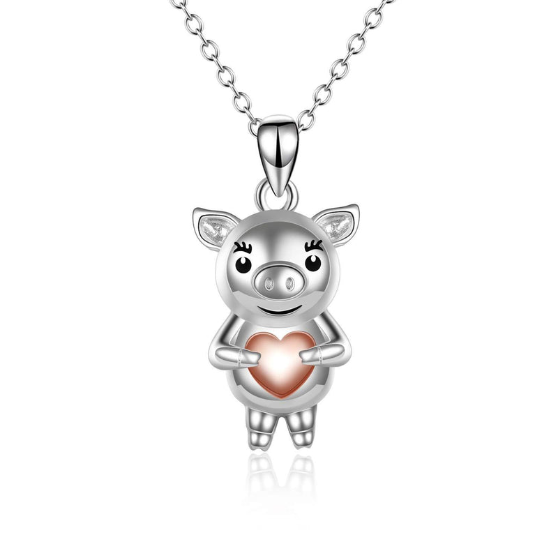 [Australia] - YFN Pig Necklace Jewellery Gifts for Women Sterling Silver Cute Pig Hold Rose Gold Heatr Pendant Animal Necklace for Girls 