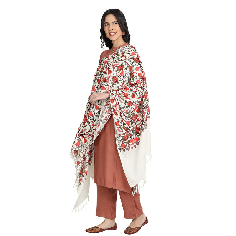 [Australia] - Kashmir Women Stole Shawl Scarf Wrap with Indian Embroidery Creame 