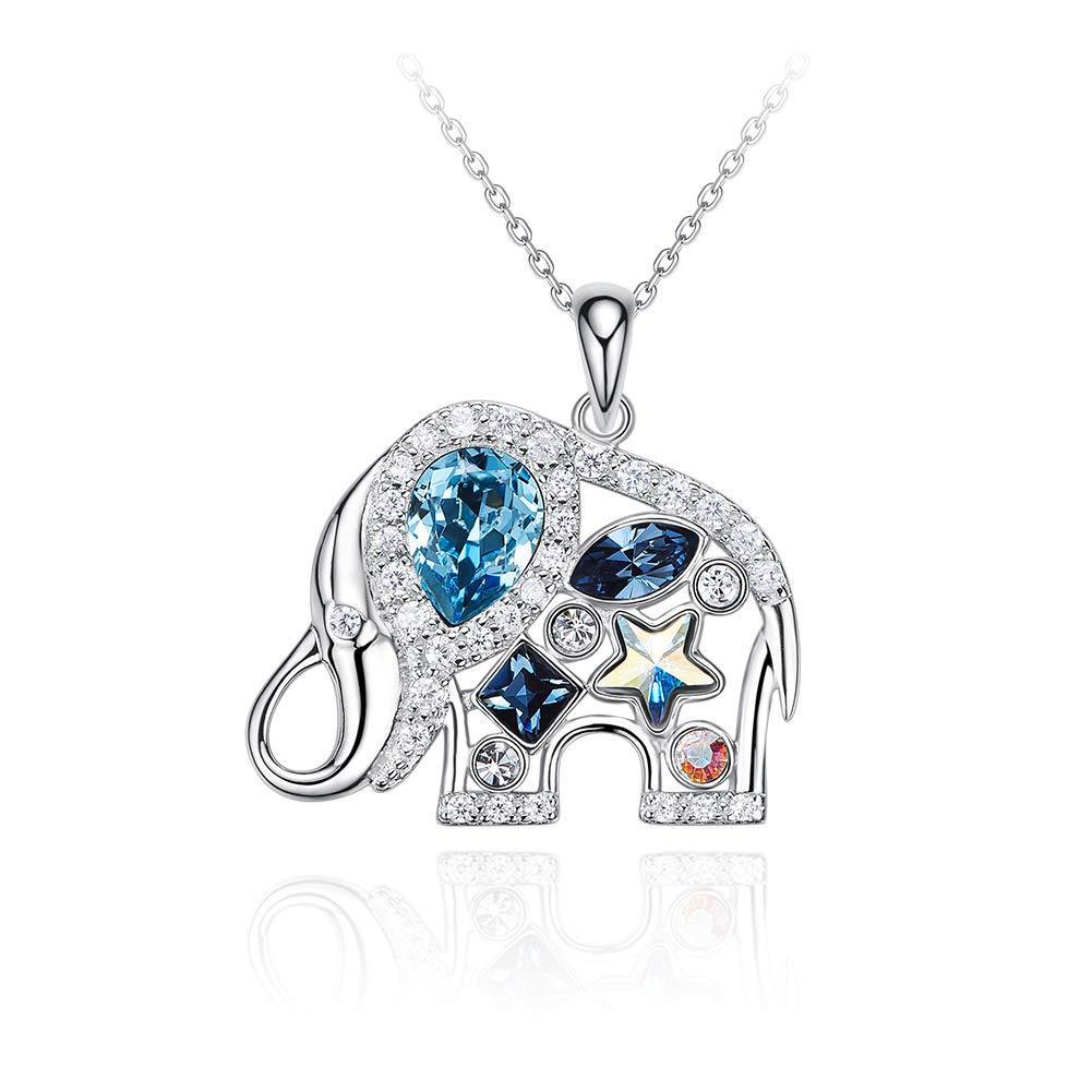 [Australia] - PHENIOTACE Women’s Real 925 Sterling Silver Elephant Pendant Necklace embellished with Crystals from Swarovski Blue, Animal Jewelry, Gift for Her 