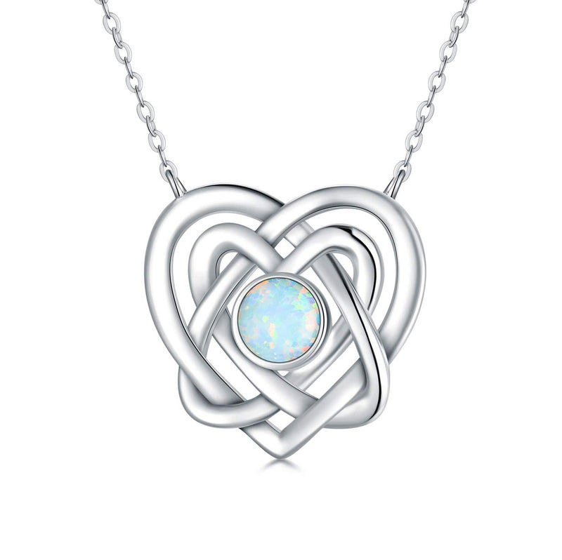 [Australia] - HARMONY BOLA Celtic Knot Necklace with Simulated Opal 925 Silver Heart Pendant Birthday Gift for Women 