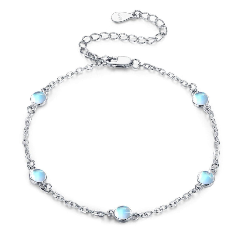 [Australia] - Moonstone Bracelets 925 Sterling Silver Rainbow Round Moonstone Girl Bracelet Moonstone Jewellery for Kids A-Silver-Round-White 