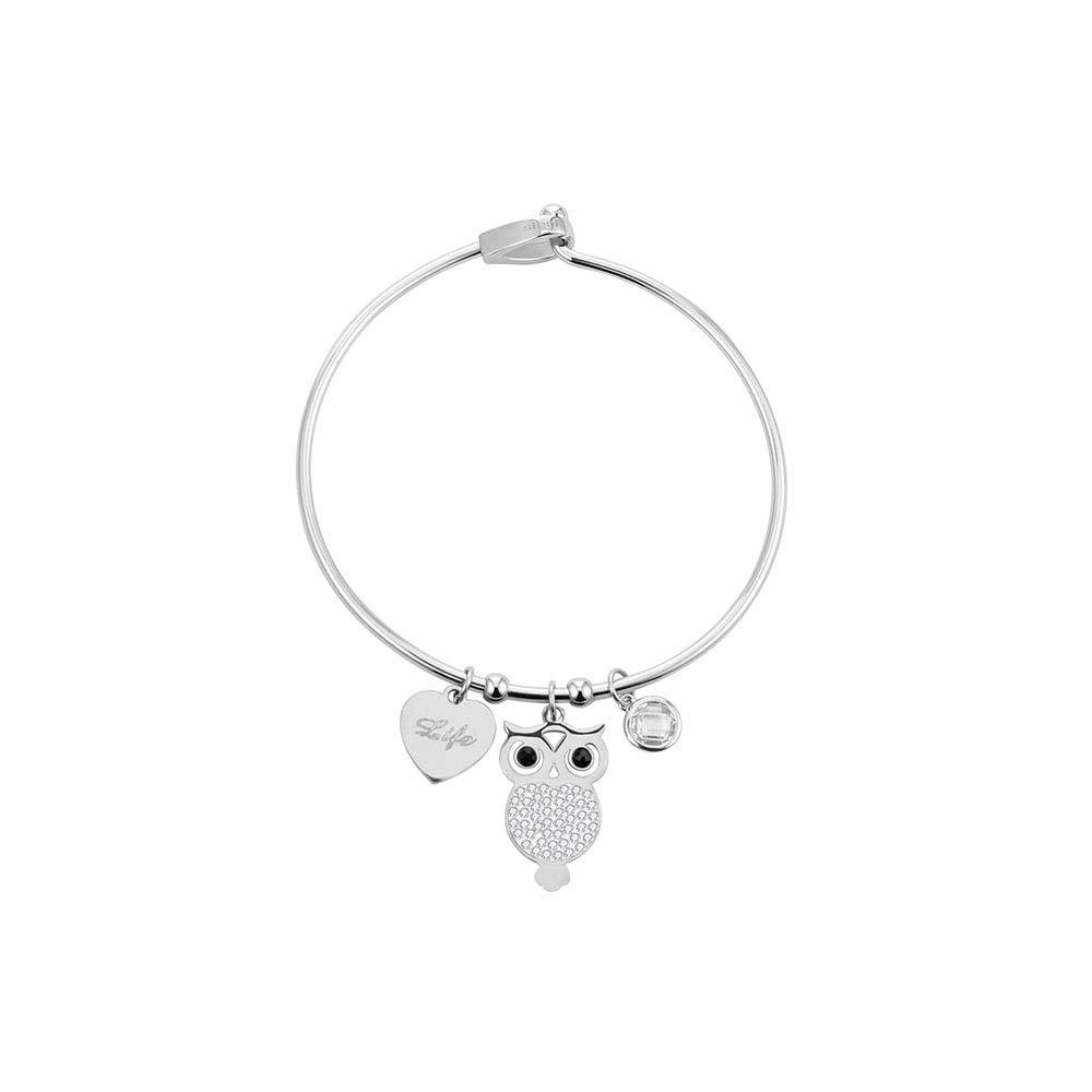 [Australia] - Ouran Owl Pendant Bangle Bracelet for Women, Rose Gold and Silver Plated Stainless Steel Charm Heart Wrist Bracelet with Crystal Best Gift for Friends 