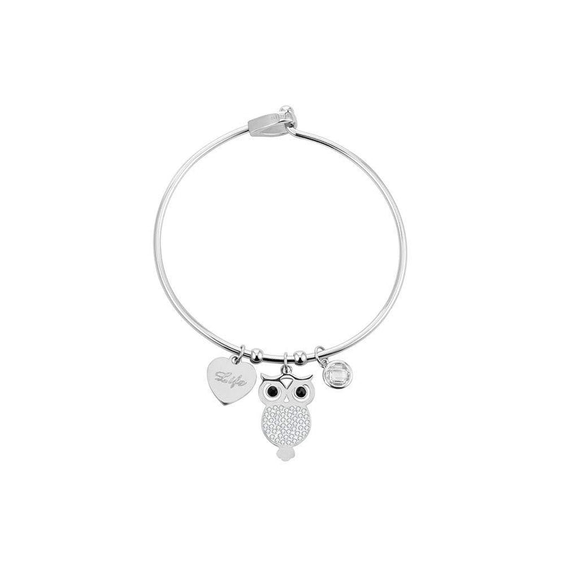 [Australia] - Ouran Owl Pendant Bangle Bracelet for Women, Rose Gold and Silver Plated Stainless Steel Charm Heart Wrist Bracelet with Crystal Best Gift for Friends 