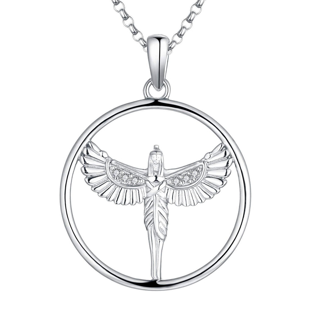 [Australia] - JO WISDOM Women Nefertiti Necklace,925 Sterling Silver Egyptian Goddess Winged Isis Pendant Necklace 