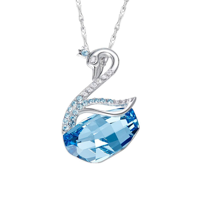 [Australia] - PHENIOTACE Real 925 Sterling Silver Large Swan Pendant Necklace embellished with Crystals from Swarovski Blue, Animal Jewelry, Gift for Women and Girls 