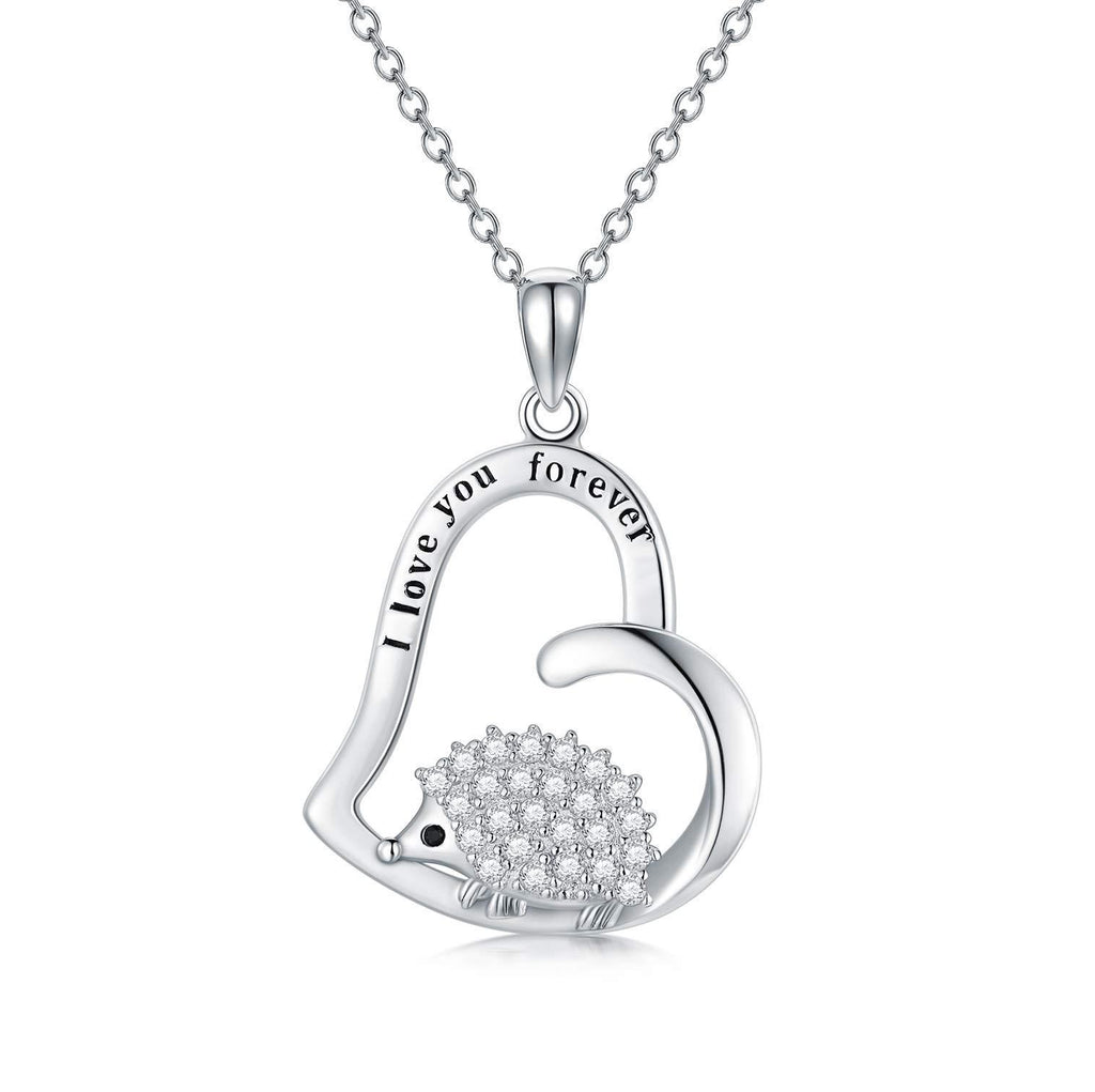 [Australia] - Mother's Day Gift for Mummy Daughter Hedgehog/Owl/Frog Necklace 925 Sterling Silver Cute Cubic Zirconia Heart Pendant Chain Jewellery Birthday Gift for Women Animal Lover 