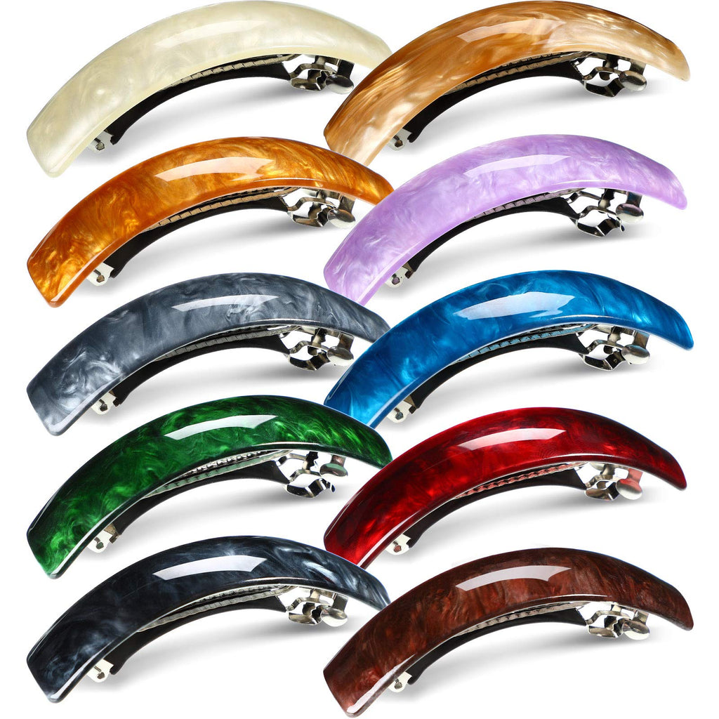 [Australia] - 10 Pieces Retro Large Hair Barrettes Rectangular French Automatic Acrylic Hair Clips for Women Thick Medium Hair (Multicolor) Multicolor 