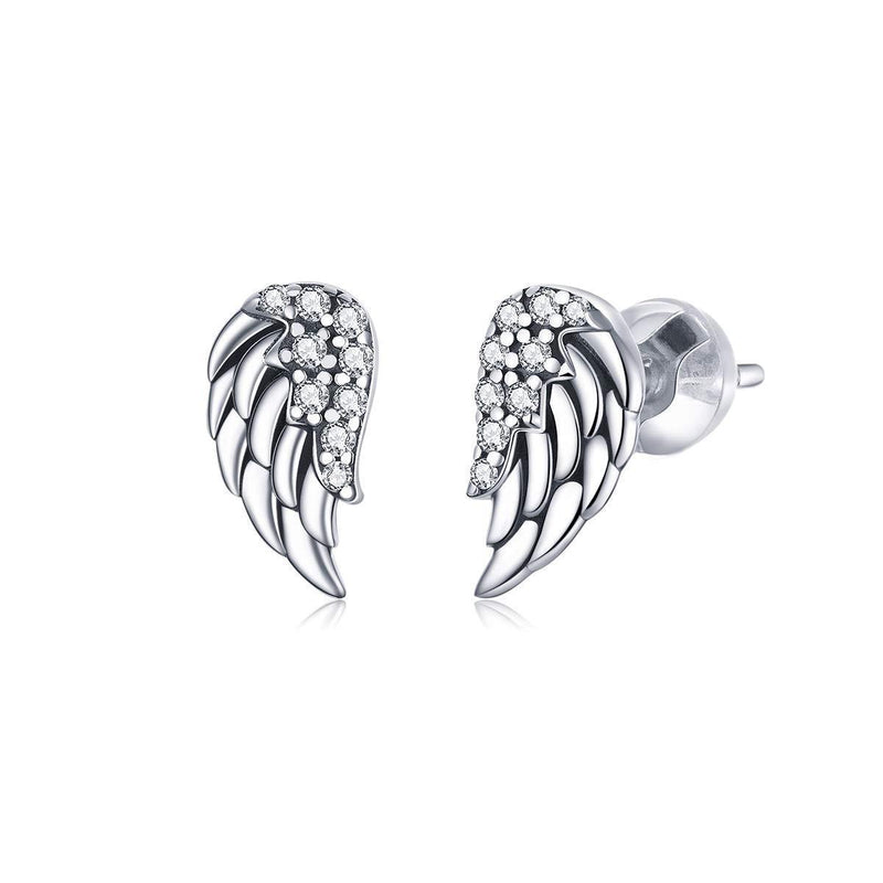 [Australia] - GDDX Sterling Silver Angel Wings Stud Earrings Cute Cubic Zirconia Earrings Jewellery For Women Girls (Silver) 