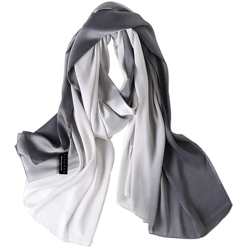 [Australia] - Premium Satin Scarf for Women 180cm Gradient 2tone Silky Head Scarf Hair Scarf Women's Scarves & Wraps Ladies Scarves Thick Soft Lightweight Ladies Scarf gifts for older Women Gifts for Her B. Gradient Light Grey Black 