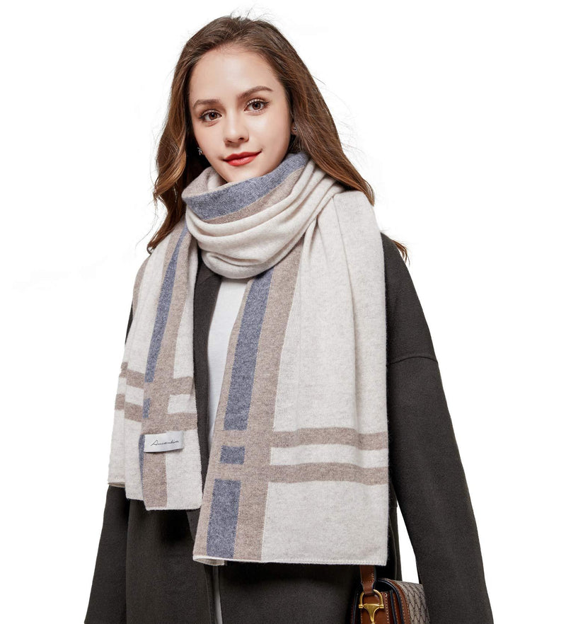 [Australia] - RIONA Women's 100% Australian Merino Wool Cold Weather Scarf Knitted Soft Warm Neckwear Wrap Shawl with Gift Box Grey/Beige/Coffee 