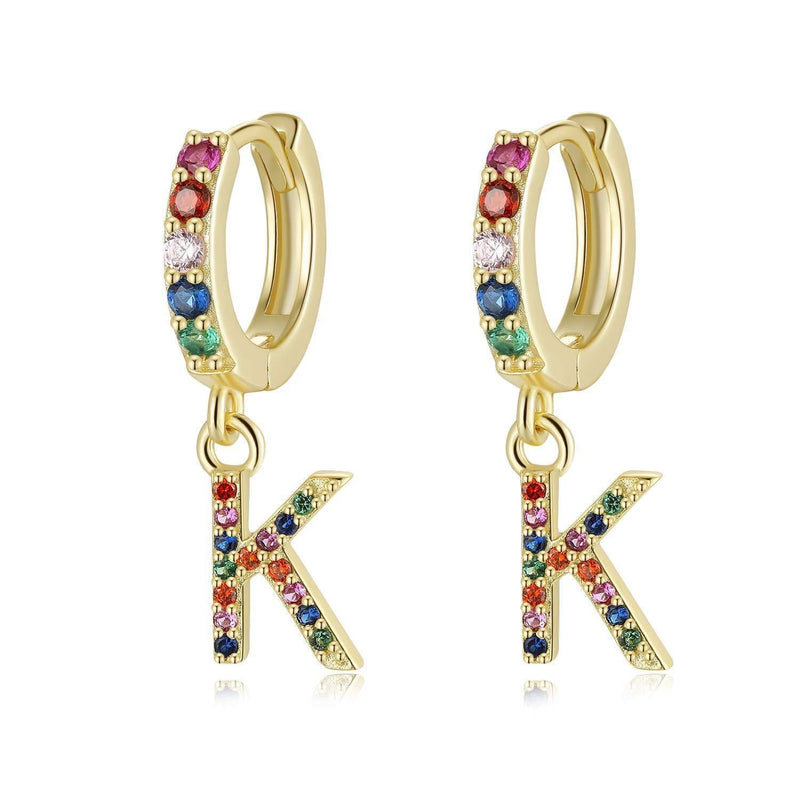 [Australia] - Qings Dangle Hoop Huggie Earrings A-Z initial earrings Colored Cubic Zirconia Gold Plated Huggie Earrings Gift for Women Girls Gold-K 