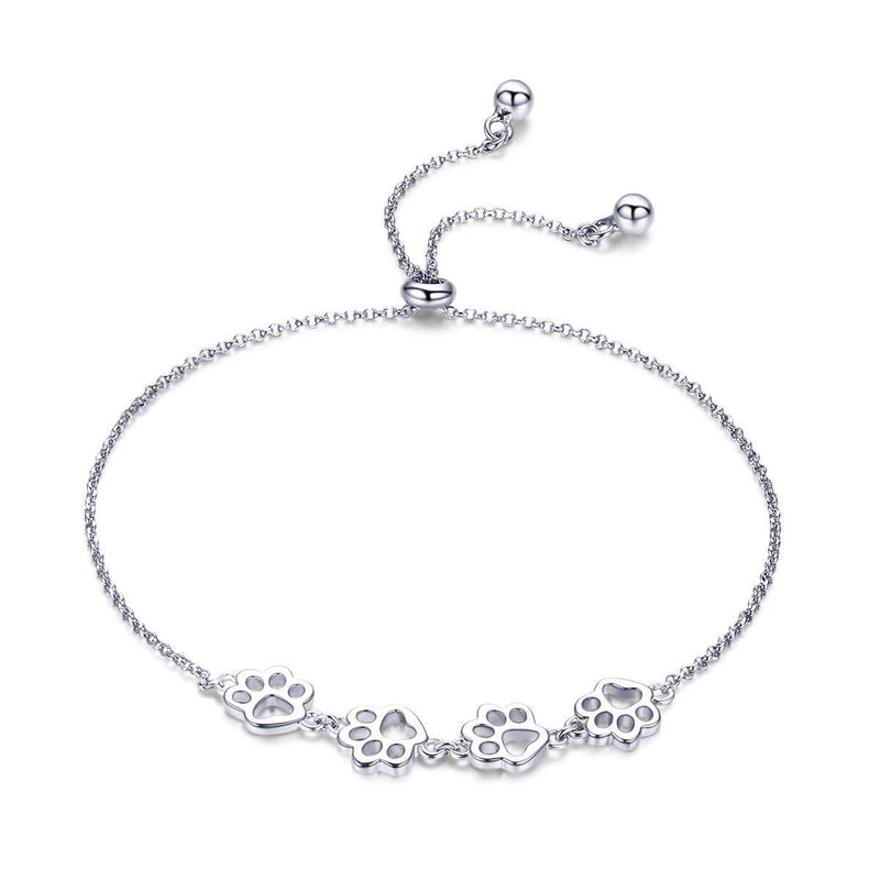 [Australia] - Paw Bracelet for Women Girls Sterling Silver 14 Gold Cute Delicate Polished Puppy Dog Cat Kitten Paw Print Ball Bead Adjustable Charm Link Bracelets for Pet Lover Animal Keepsake Jewelry 