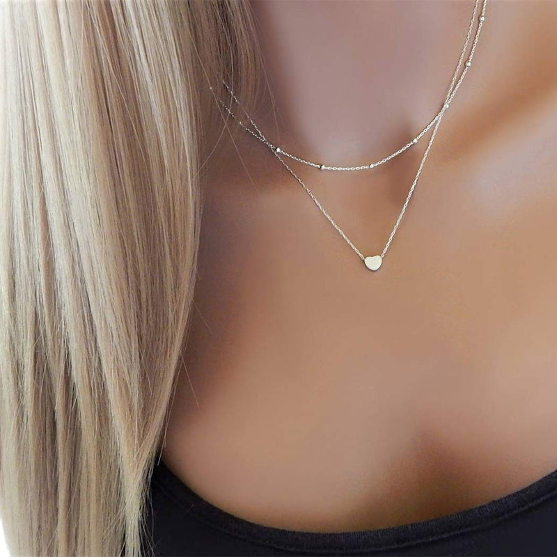 [Australia] - Yienate Boho Layered Necklace with Peach Heart Pendant Beaded Choker Fashion Necklaces Clavicle Chain Jewelry for Women and Girls (Gold) Gold 