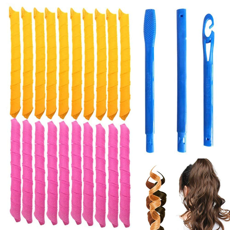 [Australia] - 20 pcs Wave Hair Rollers,Plastic Curling Tools,Hair Curlers Spiral Curls Styling Kit,DIY Hair Rollers Curl Spiral Ringlets Rollers with Styling Hook Tools,for Extra Long Hair Up to 22" (55 cm) 