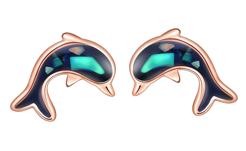 [Australia] - MicLee 925 Sterling silver Woman's Earrings Studs, Cute dolphin earrings for girl, rose gold and blue, gift for Birthday, Valentine's Day and Christmas 