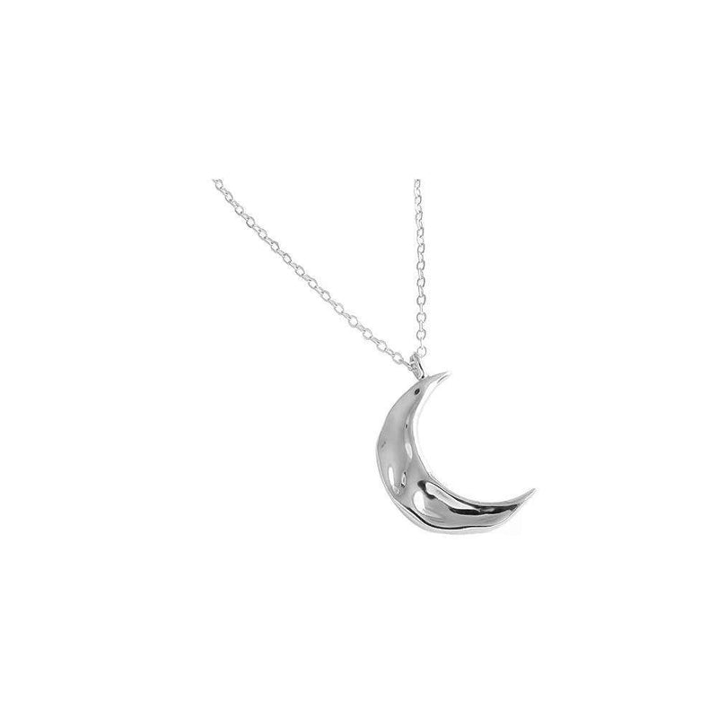 [Australia] - Bumpy Moon Necklace for Women Girls Sterling Silver Simple Delicate Crescent Half Moon Phase Karma Choker Pendant Necklace Adjustable Chain Handmade Hammered Jewelry 