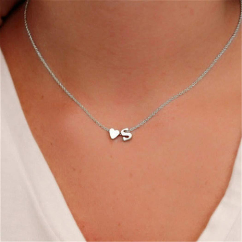 [Australia] - Yienate Fashion Necklace Peach Heart Shaped Letter S Pendant Jewelry For Woman and Girls (Silver) Silver 