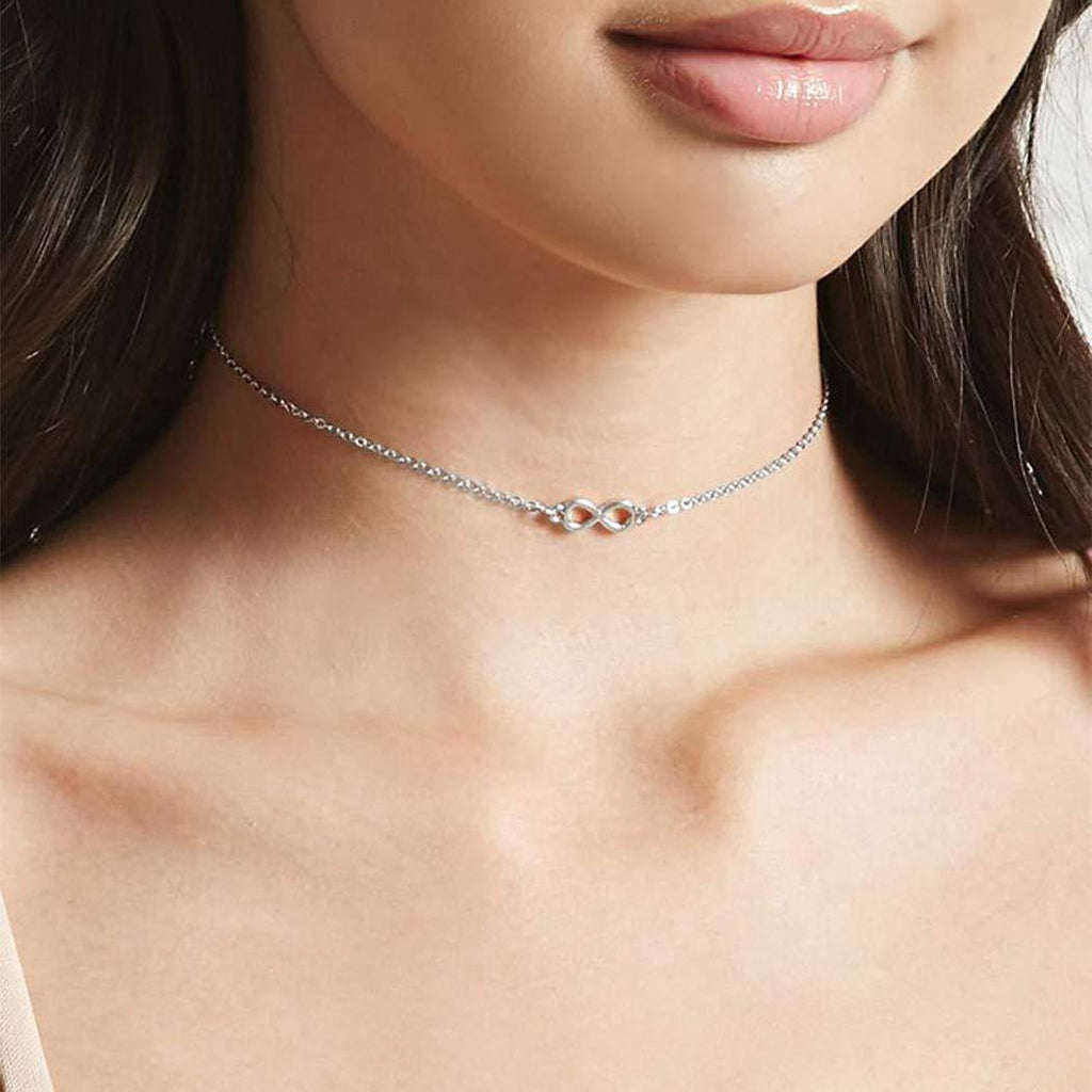 [Australia] - TseenYi Infinite Choker Necklace Silver 8 Shape Pendant Chain Necklace Short Clavicle Necklace Chain Jewelry for Women and Girls (Silver) 