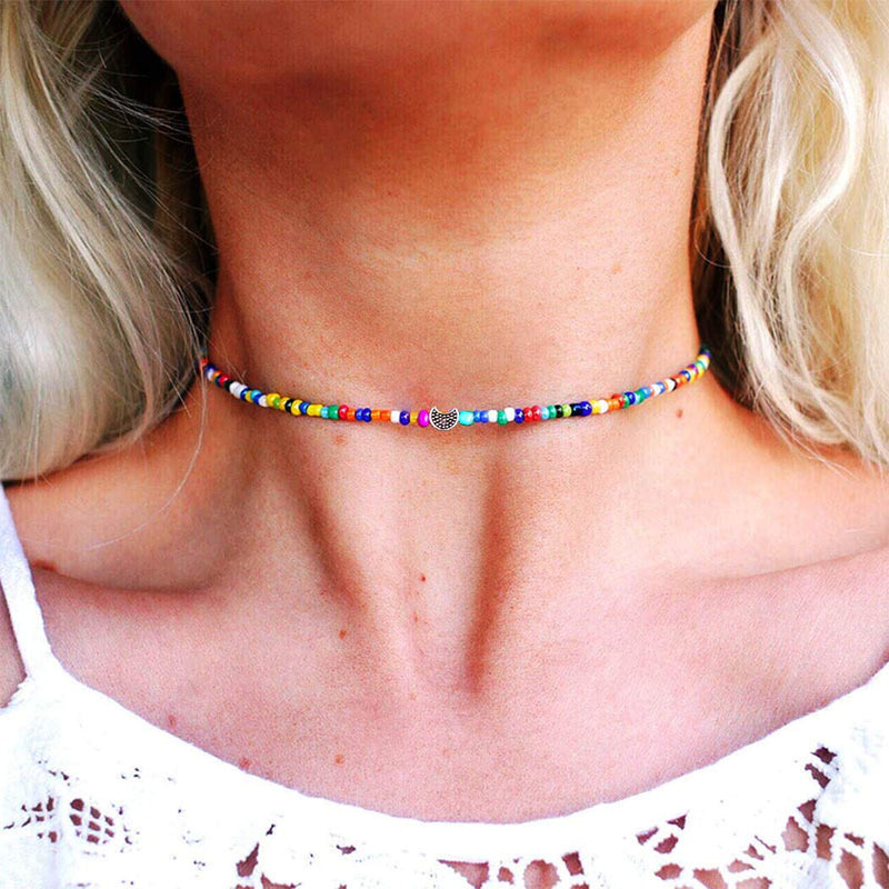 [Australia] - Yienate Fashion Necklace Boho Handmade Fashion Colorful Beaded Choker Jewelry For Woman and Girls (Moon) Moon 