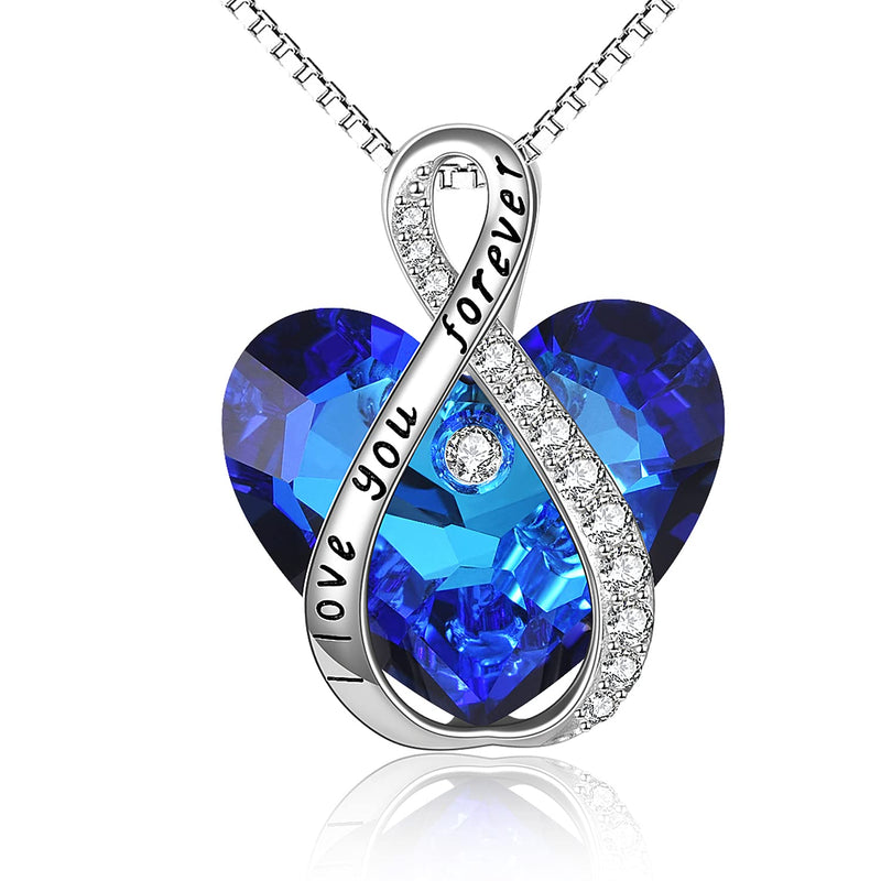 [Australia] - Sterling Silver Blue Infinity Love Heart Engraved Pendant Necklace with Austria Crystals- Birthday Anniversary Christmas Jewellery Gifts for Women Mum Girlfriend Daughter Her 