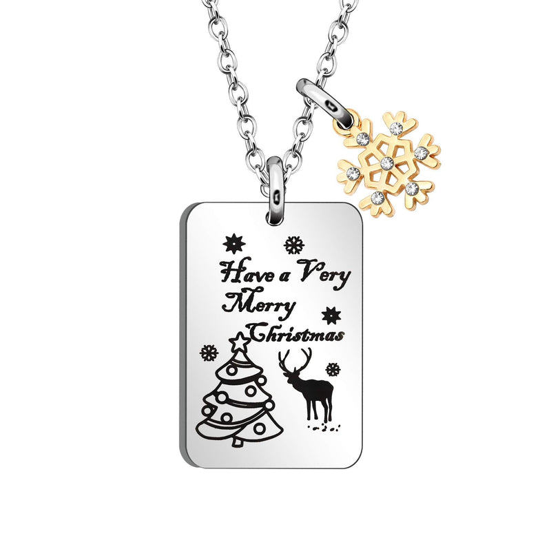 [Australia] - ACAROMAY Christmas Pendant Necklace Christma Tree Deer Engrved Neck Laces Snow Charm Jewelry for Friends Family Unisex Gift 