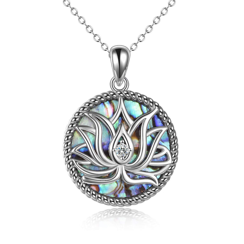 [Australia] - VONALA Abalone Shell Necklace for Women, 925 Sterling Silver Yoga Lotus Flower Pendant Jewellery Spiritual Gifts for Her 