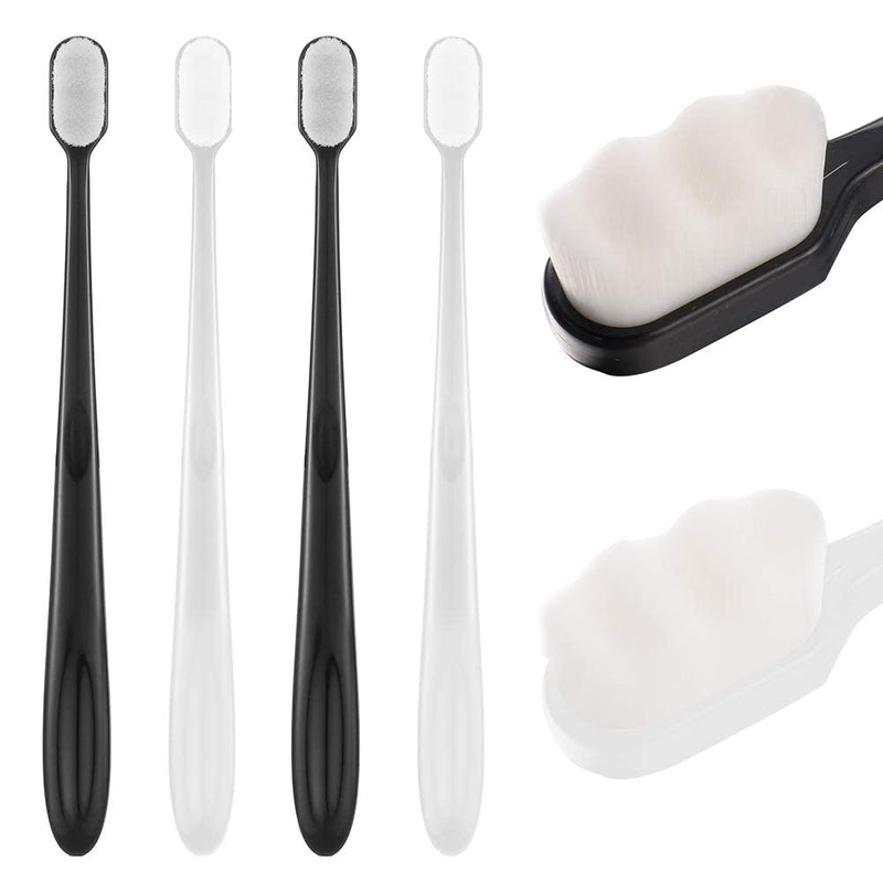 [Australia] - metagio 4 Packs Soft Micro Nano Manual Toothbrush, Soft Bristled Adult Toothbrush Micro-Nano Manual Toothbrush with 20000 Bristles for Fragile Gums Adult and Children(Black+White) 