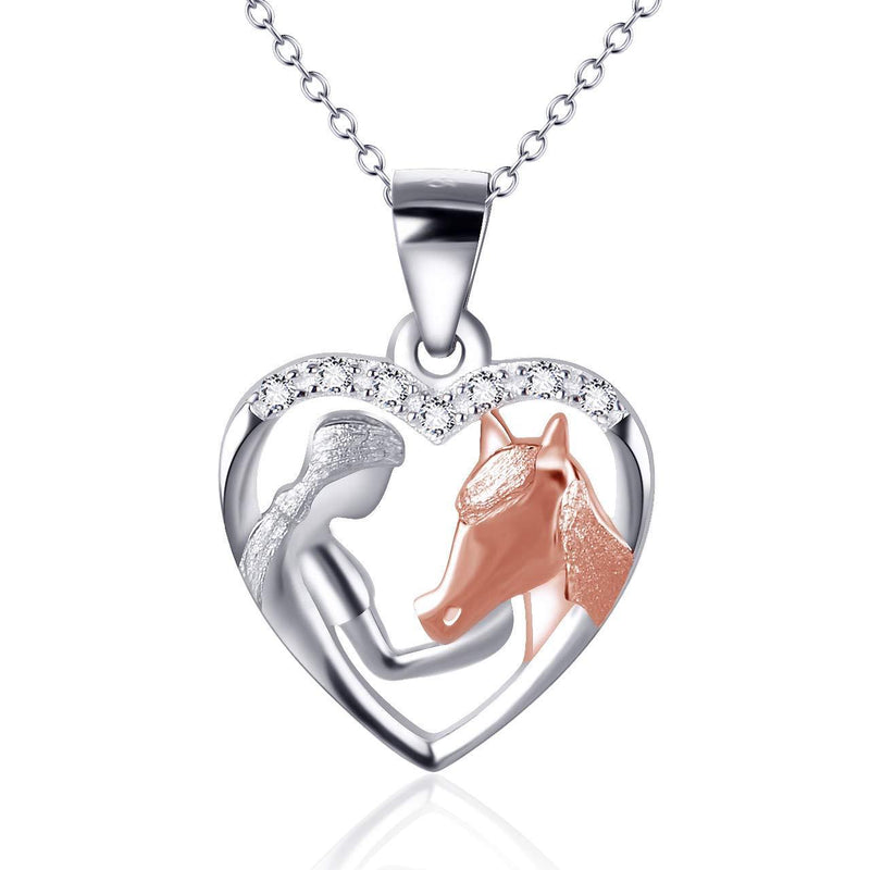[Australia] - Horse Necklace for Girls Sterling Silver Heart Pendant Horse Gifts for Women with Gift Box Rose Gold Horse 