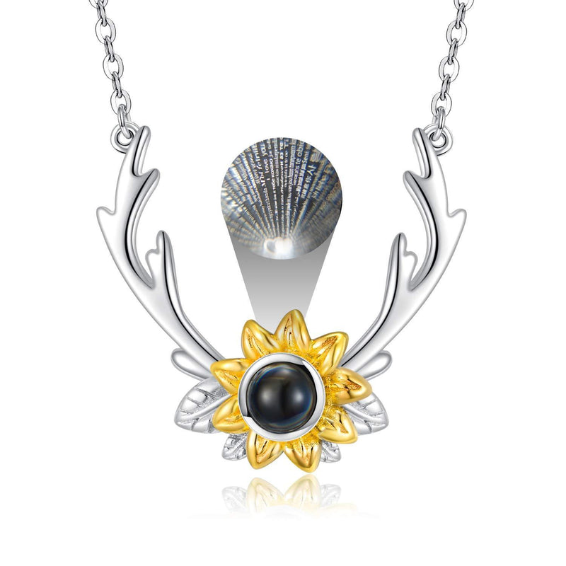 [Australia] - LONAGO Sunflower Necklace 925 Sterling Silver Deer Antler I Love You 100 Languages Necklace Jewelry for Women 