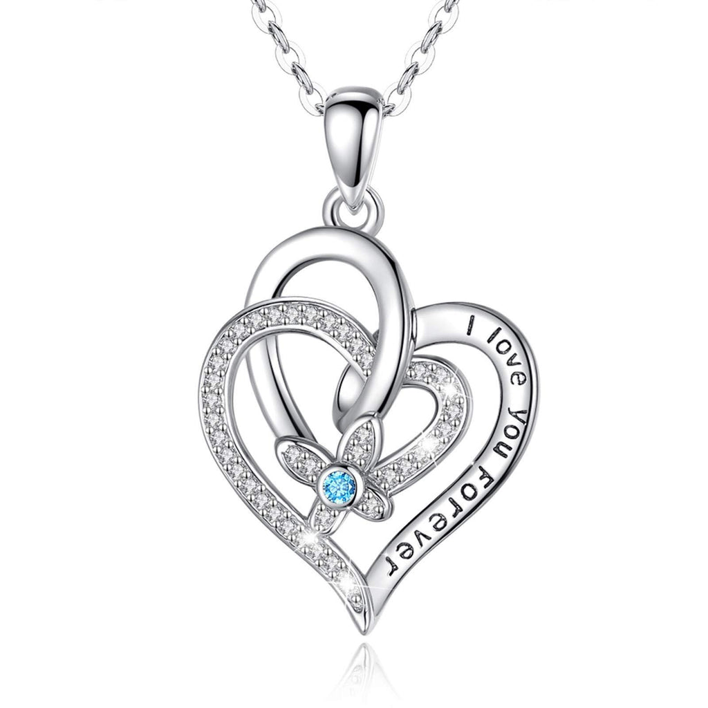 [Australia] - CELESTIA Linked Hearts Necklace 925 Sterling Silver Jewellery Gifts for Women Girls, I Love You Forever Engraved Pendant 