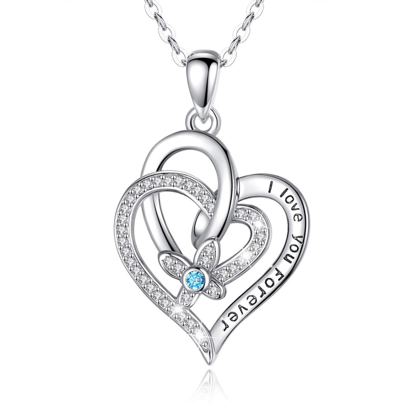 [Australia] - CELESTIA Linked Hearts Necklace 925 Sterling Silver Jewellery Gifts for Women Girls, I Love You Forever Engraved Pendant 