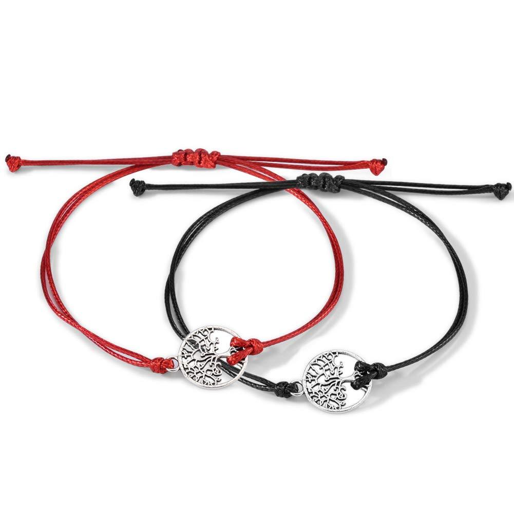 [Australia] - Red Adjustable Bracelet Matching 7 Knots String Protection Bracelets Long Distance Promise Friendship Good Luck Bracelet for Couples Him and Her Tree of Life-black+red 