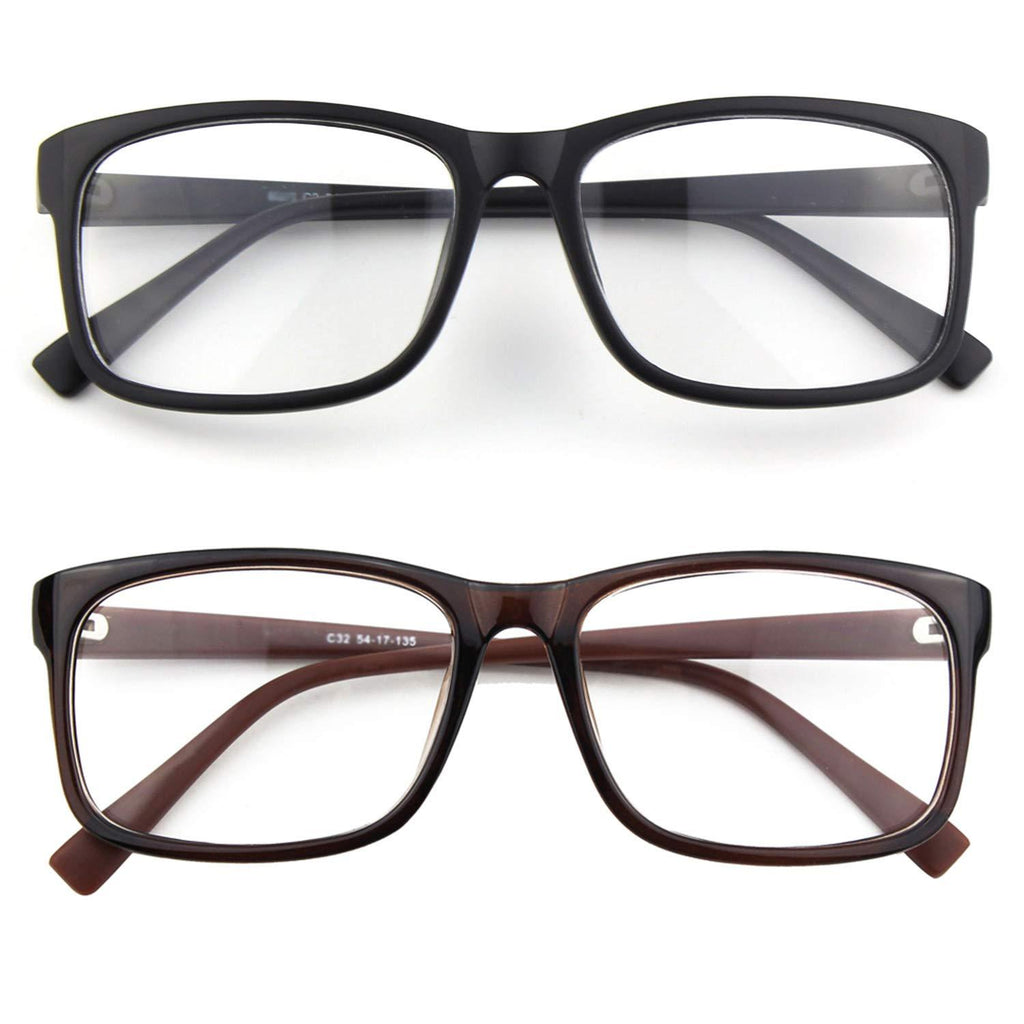 [Australia] - CGID CN12 Casual Fashion Basic Square Frame Clear Lens Eye Glasses Z 2 Pack Matte Black&brown 