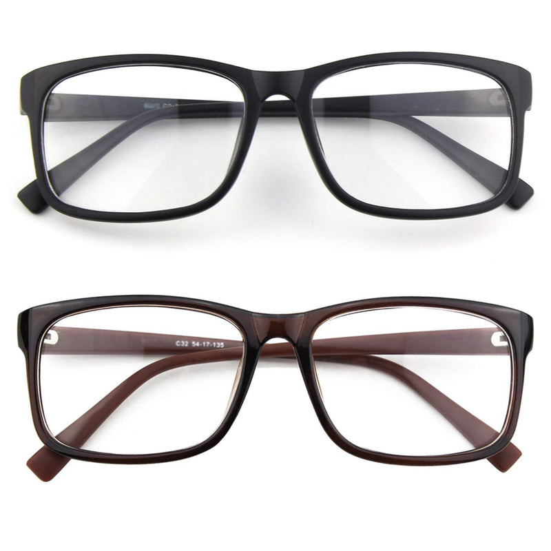 [Australia] - CGID CN12 Casual Fashion Basic Square Frame Clear Lens Eye Glasses Z 2 Pack Matte Black&brown 
