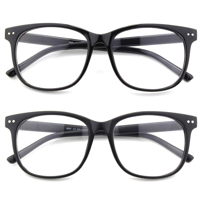 [Australia] - CGID CN81 Large Oversized Bold Frame UV 400 Clear Lens Horn Rimmed Glasses Z 2 Pack Matte Black&glossy Black 