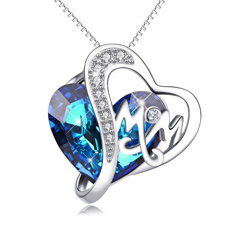 [Australia] - AOBOCO Gifts for Mum Heart Necklace Sterling Silver with Blue Crystals Pendant Jewellery Mother Birthday Gifts Mean"I Love You Mum" 