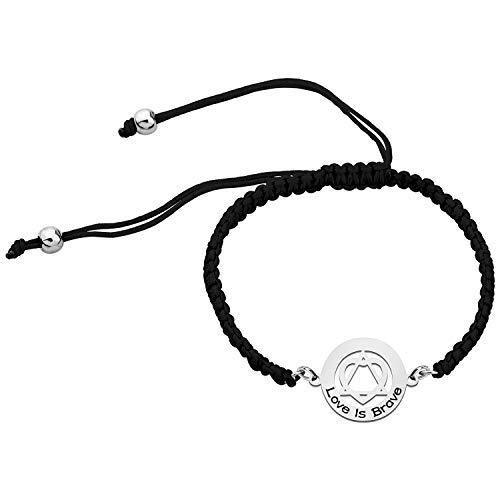 [Australia] - Adoption Bracelet Love is Brave Intertwined Heart and Triangle Adoption Symbol Charm Braided Rope Adjustable Bracelet Adoption Jewelry Gift for Stepmom Stepdaughter Silver 