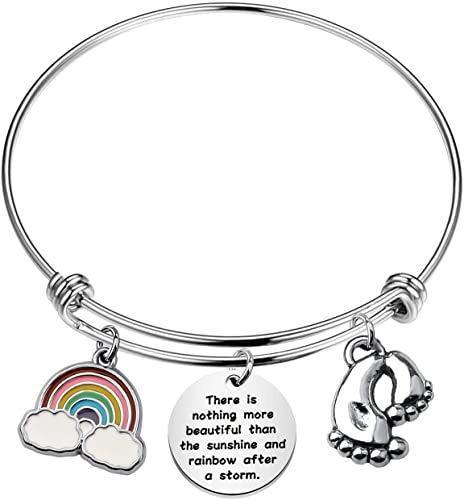 [Australia] - Inspirational Rainbow Baby Bracelet for Women There is Nothing More Beautiful Than The Sunshine and Rainbow After A Storm Pregnancy Wish Gift Nothing More Bracelet 